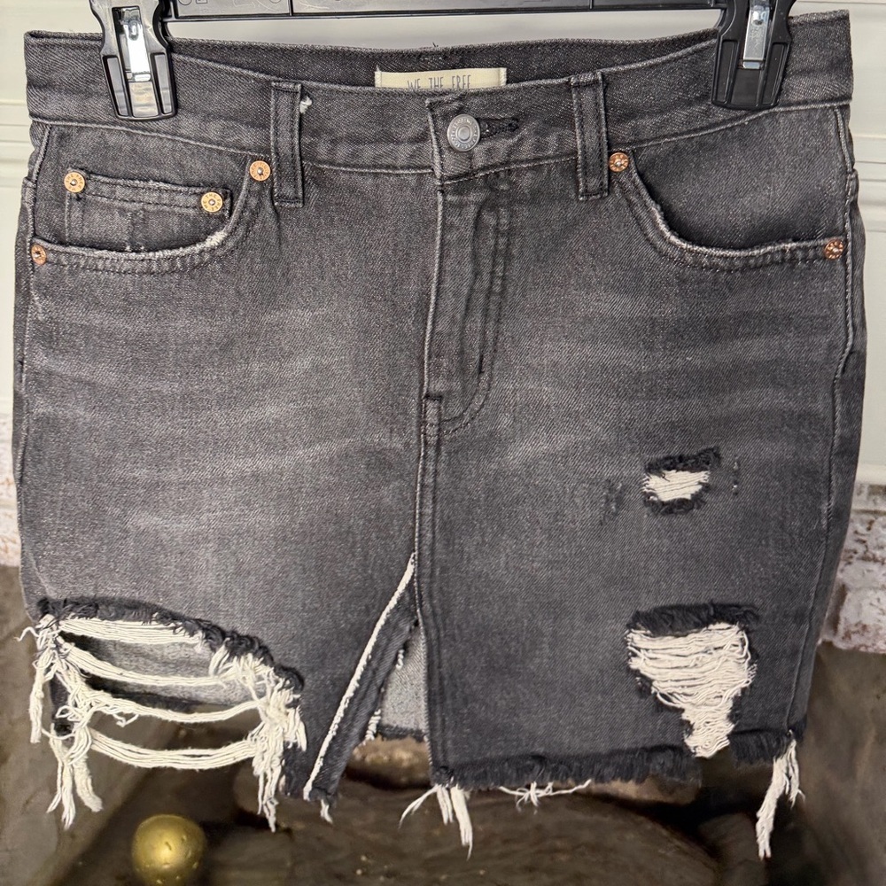 We The Free Charcoal Distressed micro mini skirt